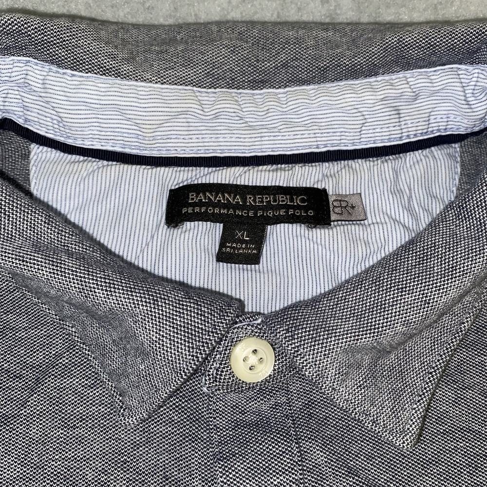 Banana Republic Mens XL Gray Navy Performance Pique Short‎ Sleeve Polo Shirt - Picture 6 of 12